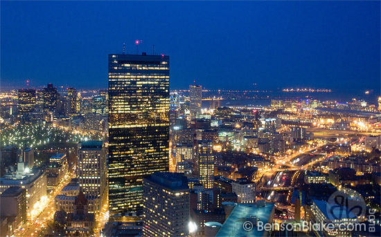 Boston at nght, view from the top of the Prudential Center