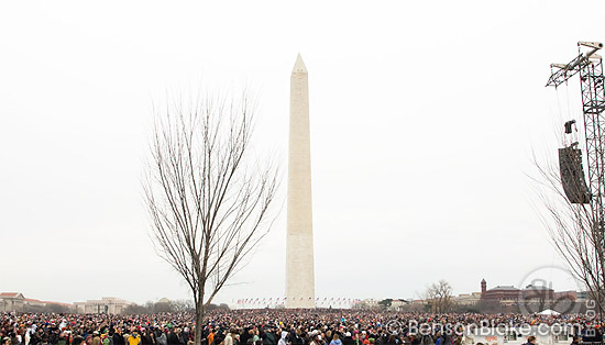 Crowd gathering around the Washington Monument