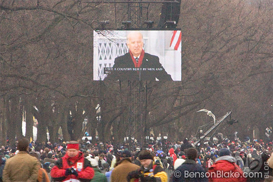 Joe Biden speaking at the Lincoln Memorial