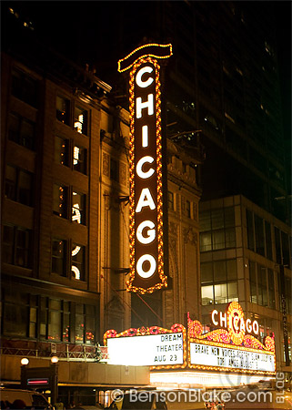 The Chicago Theater at night