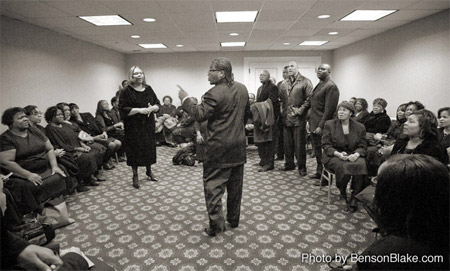 Virginia Mass Choir rehearsing before the banquet